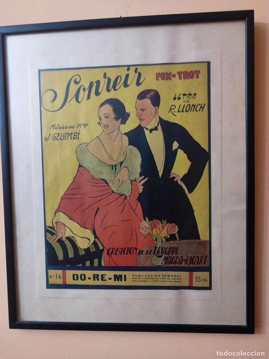 Coleccionismo de carteles: Portada enmarcada, partitura a&ntilde;os 20 Sonreir Fox- Trot 43 x 35 cm