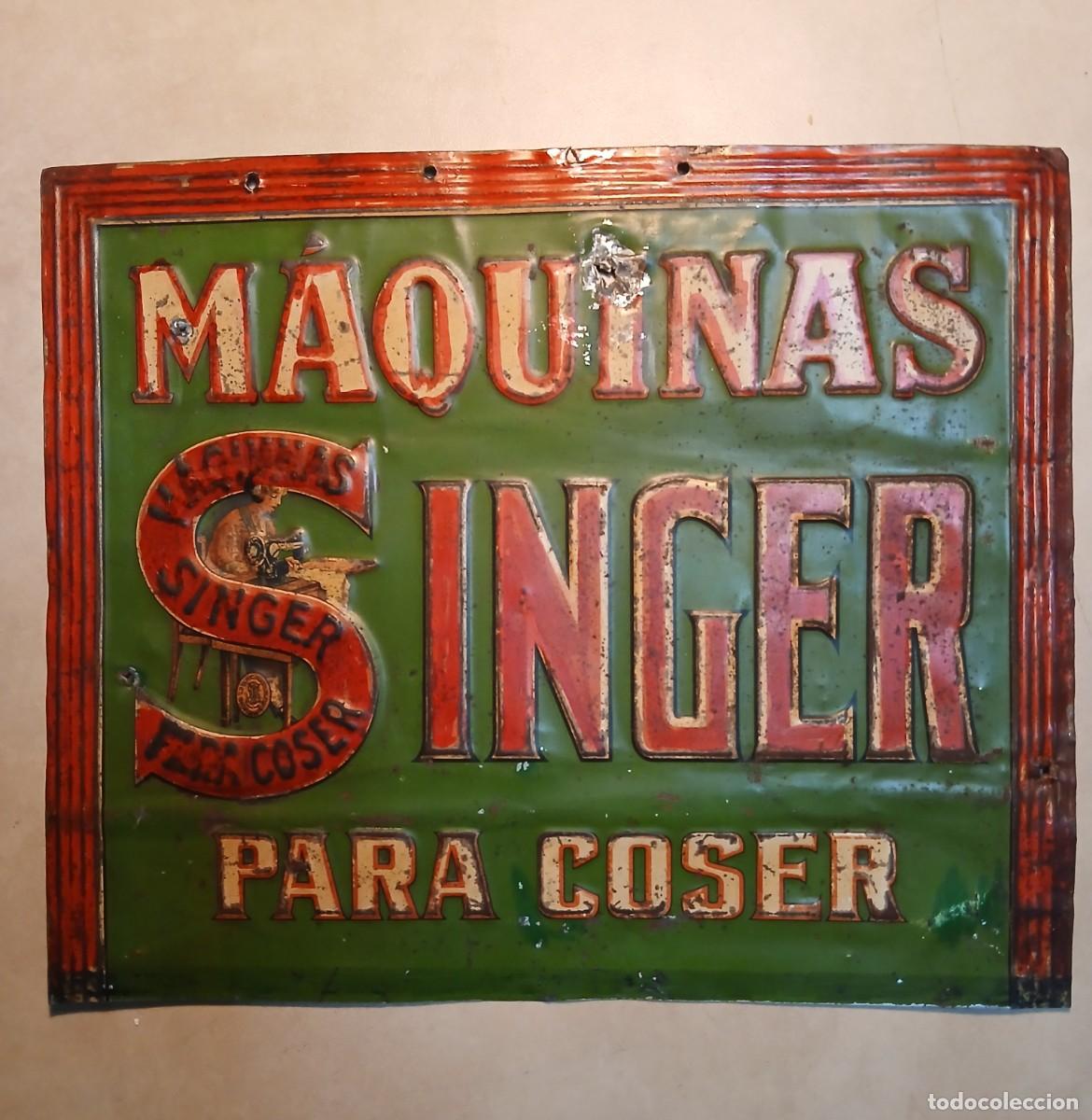 Coleccionismo de carteles: Cartel en chapa troquelada Singer maquinas para coser