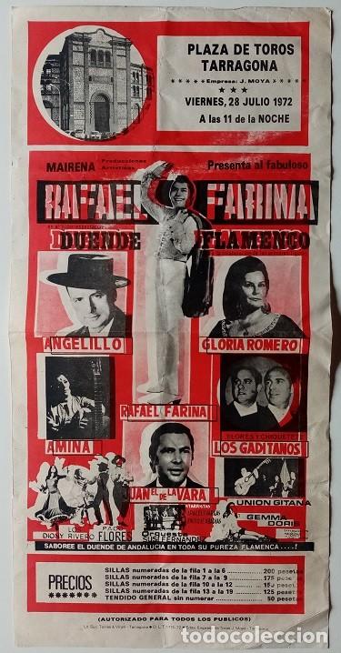 Coleccionismo de carteles: Duende Flamenco - Rafael Farina - Chiquetete - Paco Flores - Los Rive.. / Plaza toros Tarragona 1972