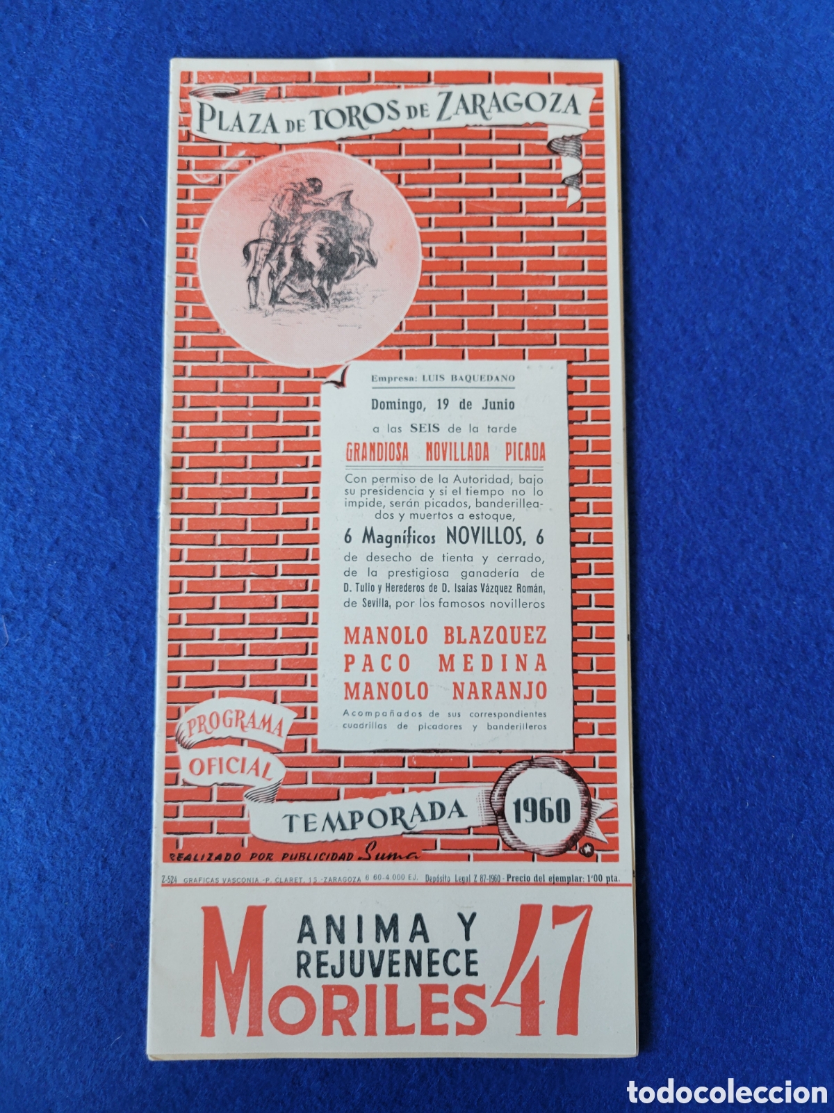 Coleccionismo de carteles: ANTIGUO PROGRAMA DE MANO PLAZA ZARAGOZA NOVILLADA 1960