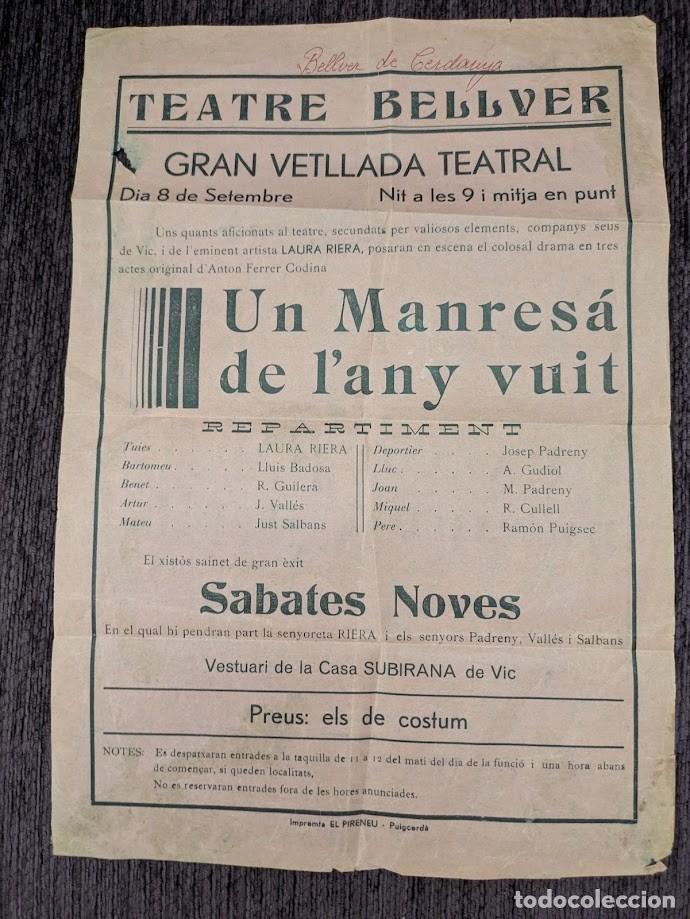 Coleccionismo de carteles: Teatre Bellver gran vetllada teatral cartell petit format Segle XX