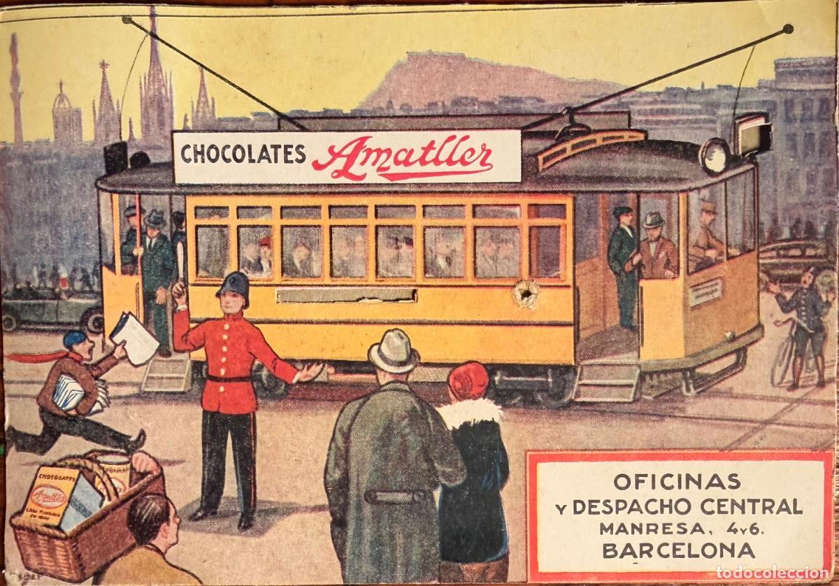Coleccionismo de carteles: NUMERACION E ITINERARIO DE LOS TRANVIAS DE BARCELONA. PUBLICIDAD CHOCOLATES AMATLLER