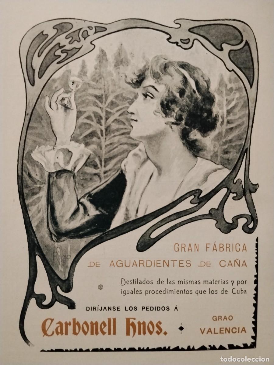 Coleccionismo de carteles: GRAN FABRICA AGUARDIENTES DE CA&Ntilde;A CARBONELL HERMANOS GRAO VALENCIA HOJA A&Ntilde;O 1906