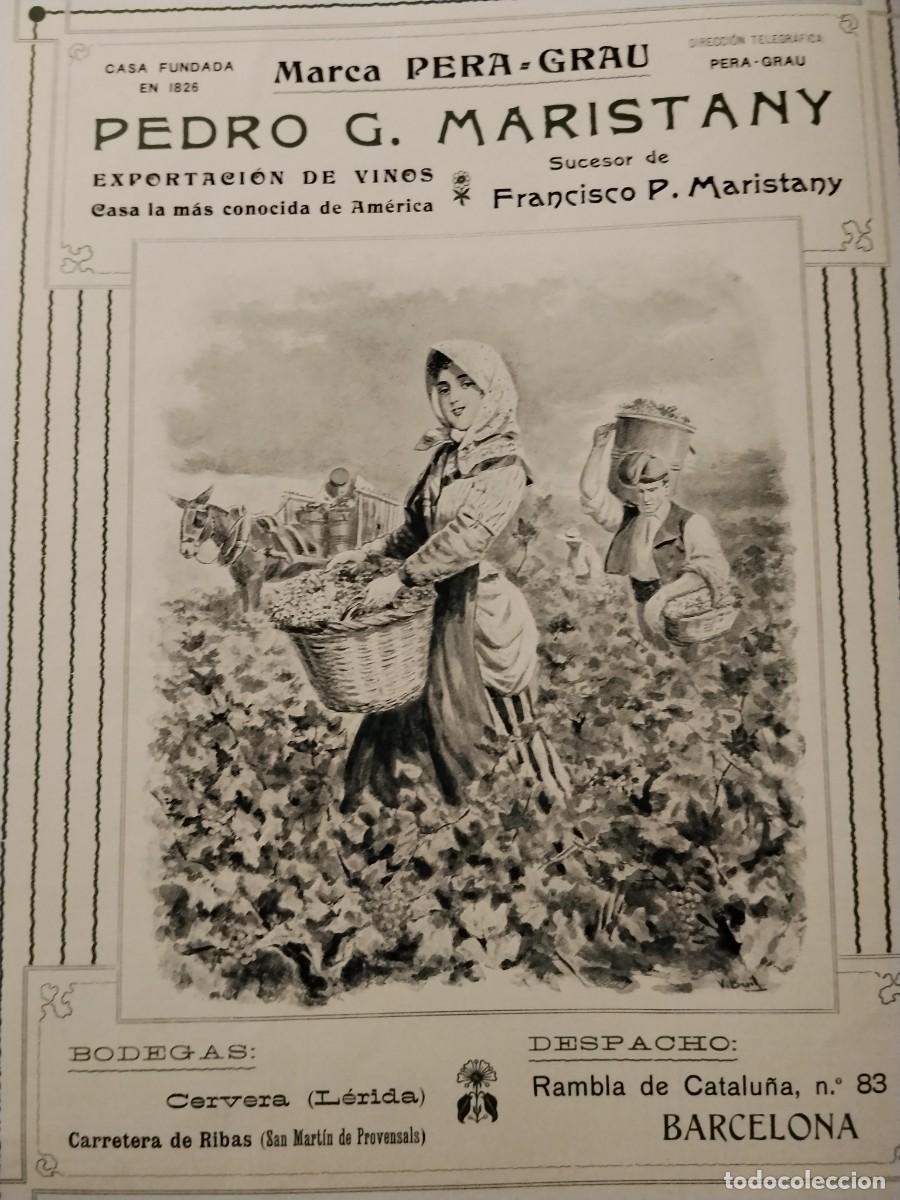 Coleccionismo de carteles: VINOS MARCA PERA GRAU PEDRO G. MARISTANY BODEGAS CERVERA SAN MARTIN PROVENSALS HOJA A&Ntilde;O 1906
