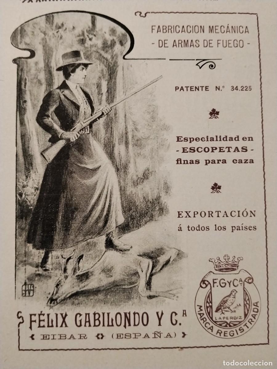 Coleccionismo de carteles: FABRICACION MECANICA ARMAS FUEGO FELIX GABILONDO EIBAR MARCA LA PERDIZ HOJA A&Ntilde;O 1906