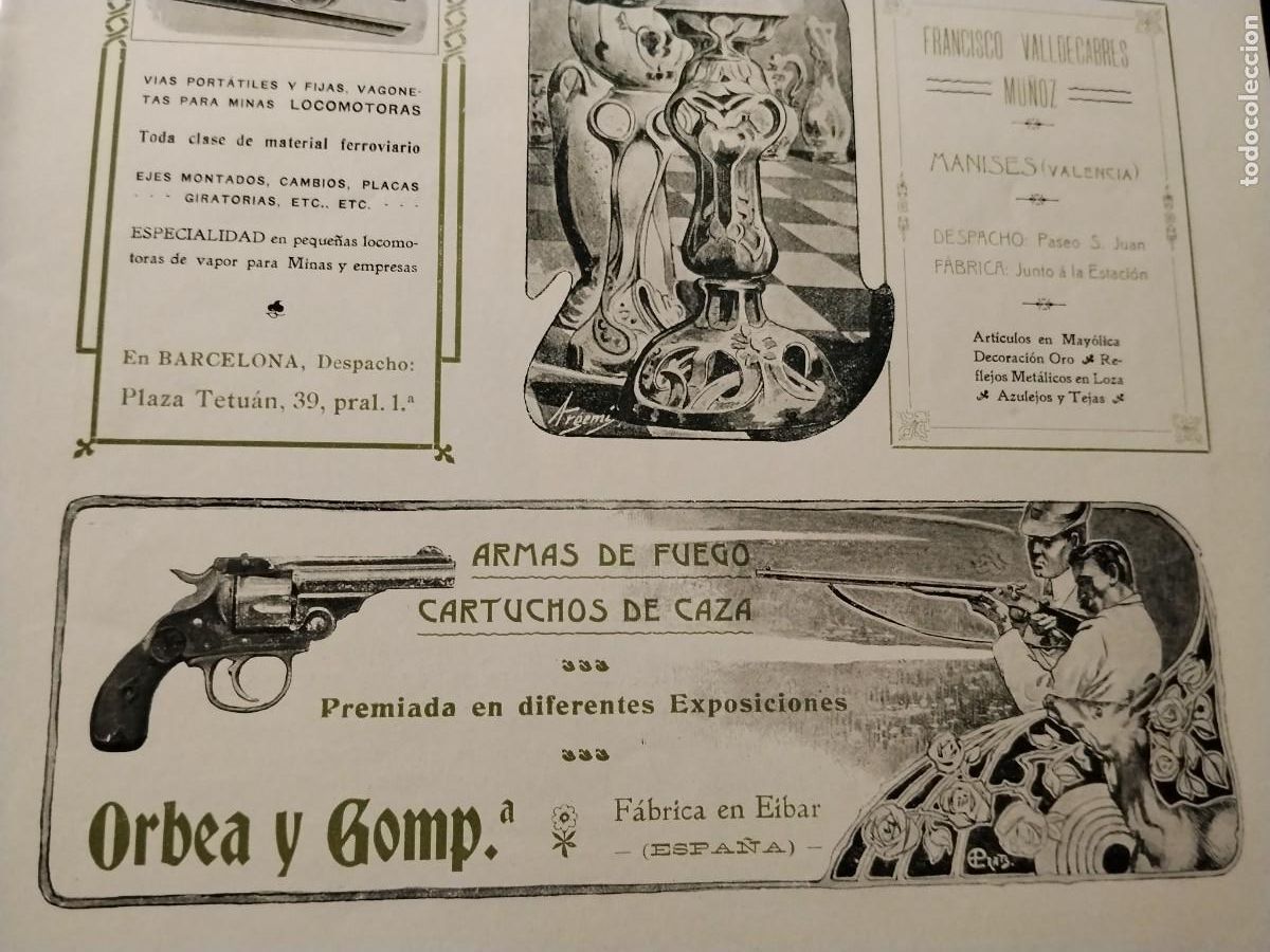 Coleccionismo de carteles: FABRICA ARMAS FUEGO CARTUCHOS CAZA ORBEA Y COMPA&Ntilde;IA EIBAR HOJA REVISTA A&Ntilde;O 1906