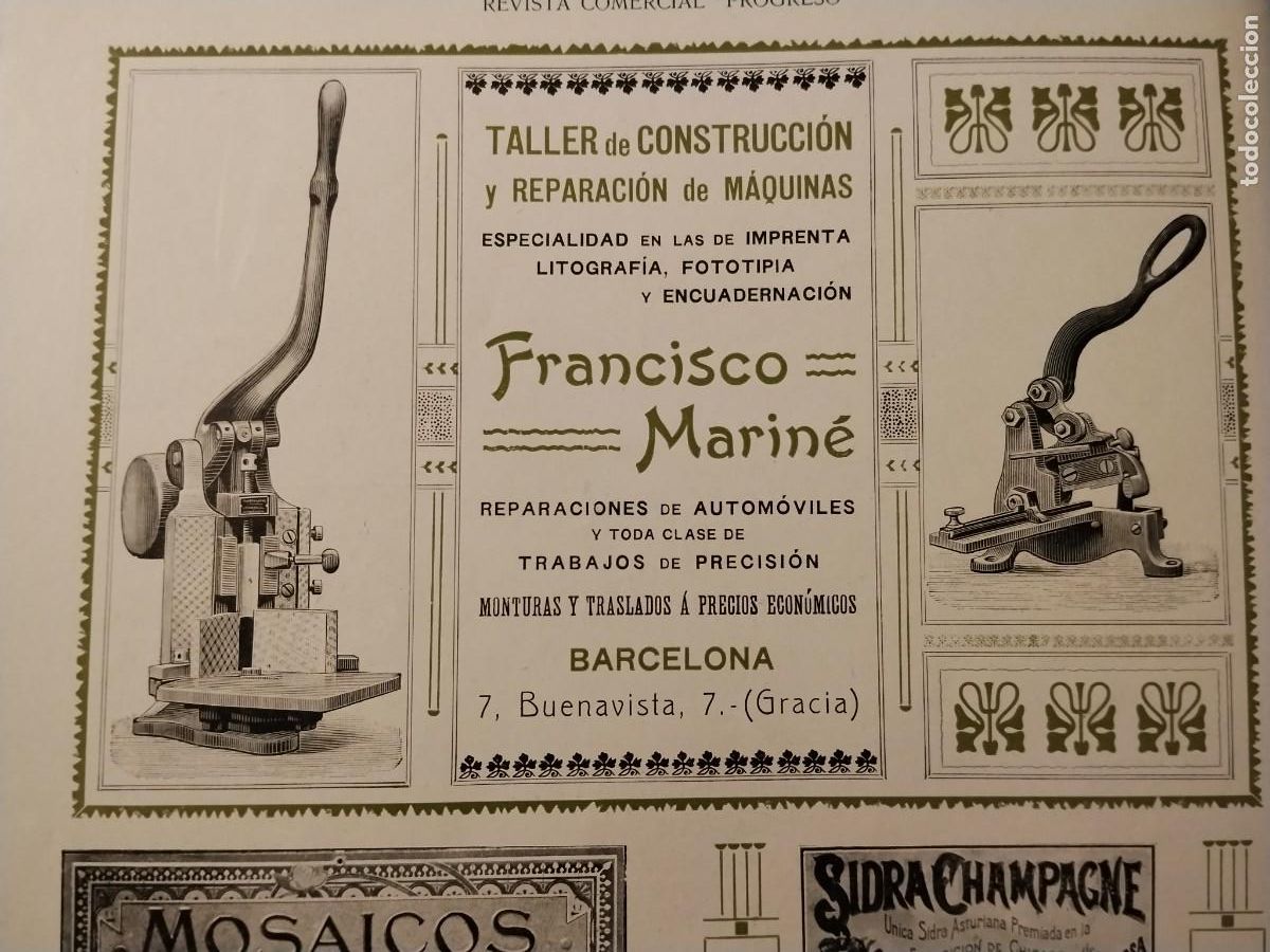 Coleccionismo de carteles: TALLER CONSTRUCCION REPARACION MAQUINAS FRANCISCO MARINE BARCELONA HOJA REVISTA A&Ntilde;O 1906