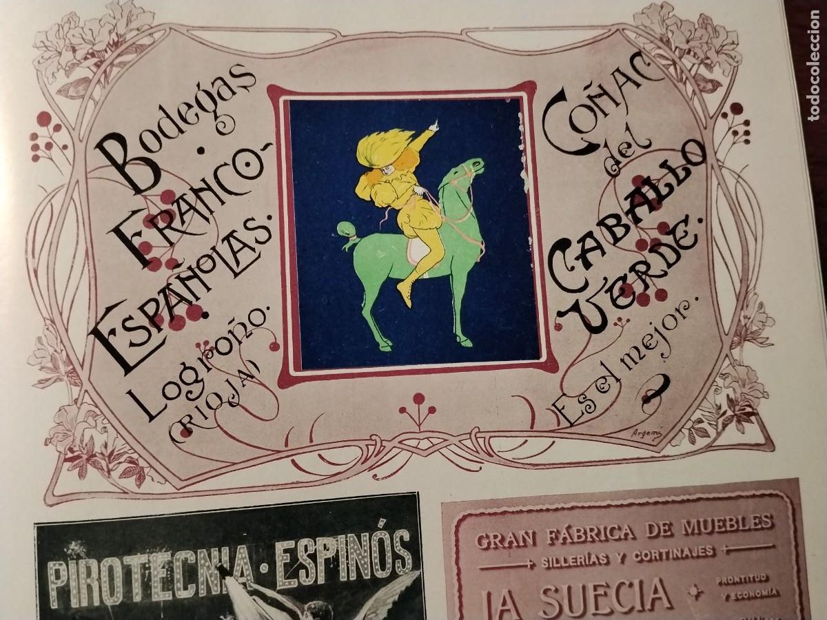 Coleccionismo de carteles: BODEGAS FRANCO ESPA&Ntilde;OLAS LOGRO&Ntilde;O RIOJA CO&Ntilde;AC CABALLO VERDE HOJA REVISTA A&Ntilde;O 1906