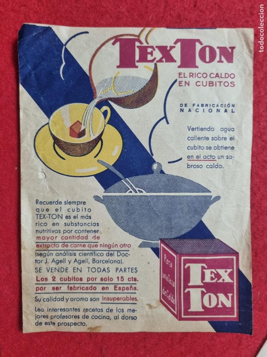Coleccionismo de carteles: PEQUE&Ntilde;A PUBLICIDAD CUBITOS PARA CALDOS PARA SOPAS TEXTON TEX TON ORIGINAL KV1