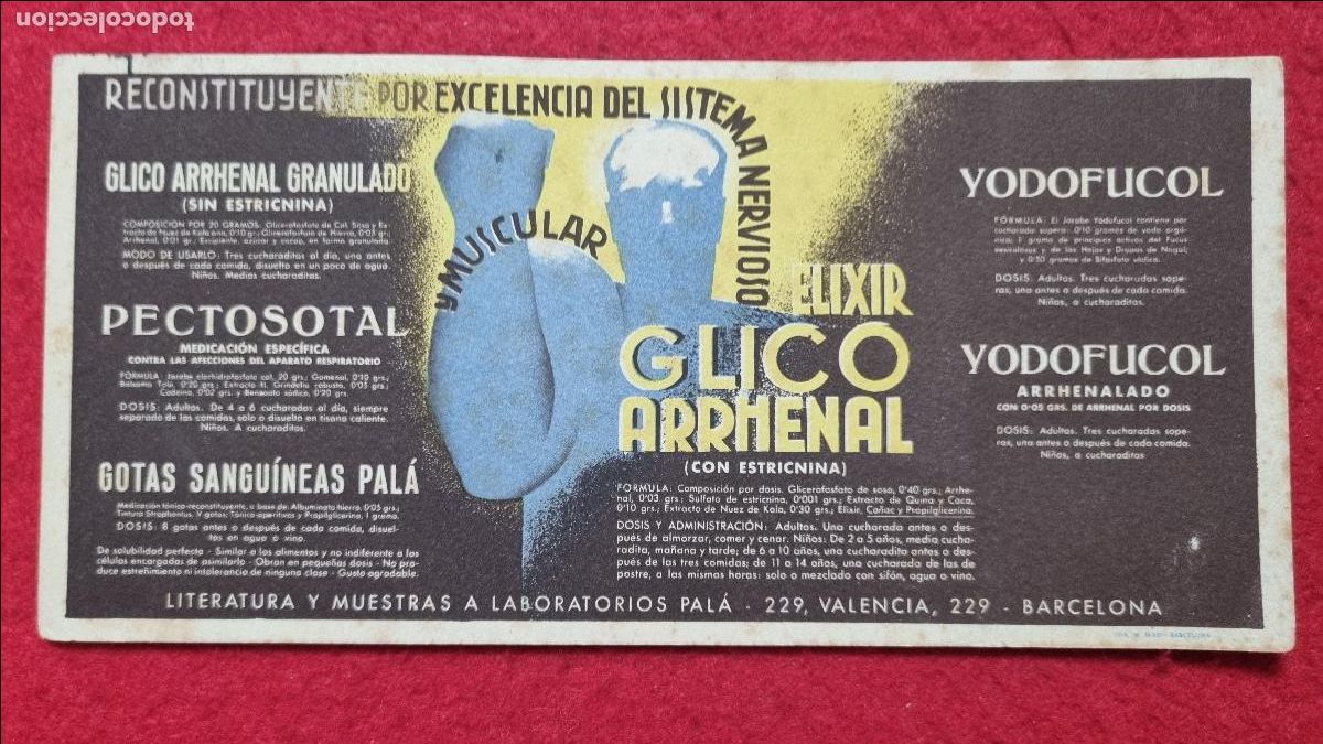 Coleccionismo de carteles: PUBLICIDAD FARMACIA ELIXIR GLICO ARRHENAL SISTEMA NERVIOSO PAPEL SECANTE ORIGINAL KV1