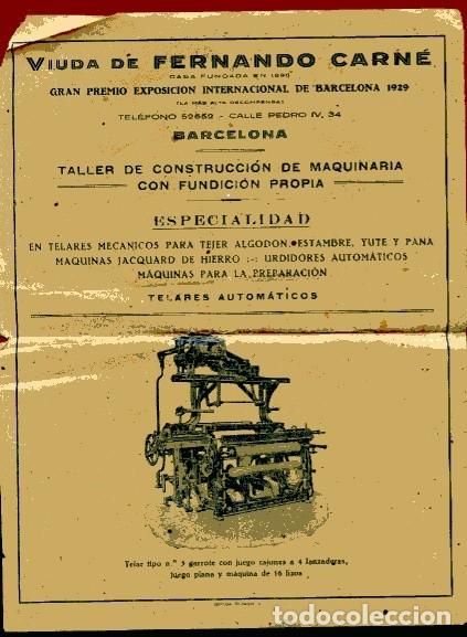 Coleccionismo de carteles: cartel papel VIUDA DE FERNANDO CARN&Eacute; CONTRUCCI&Oacute;N DE MAQUINARIA : TELAR TIPO n&ordm; 3 garrote