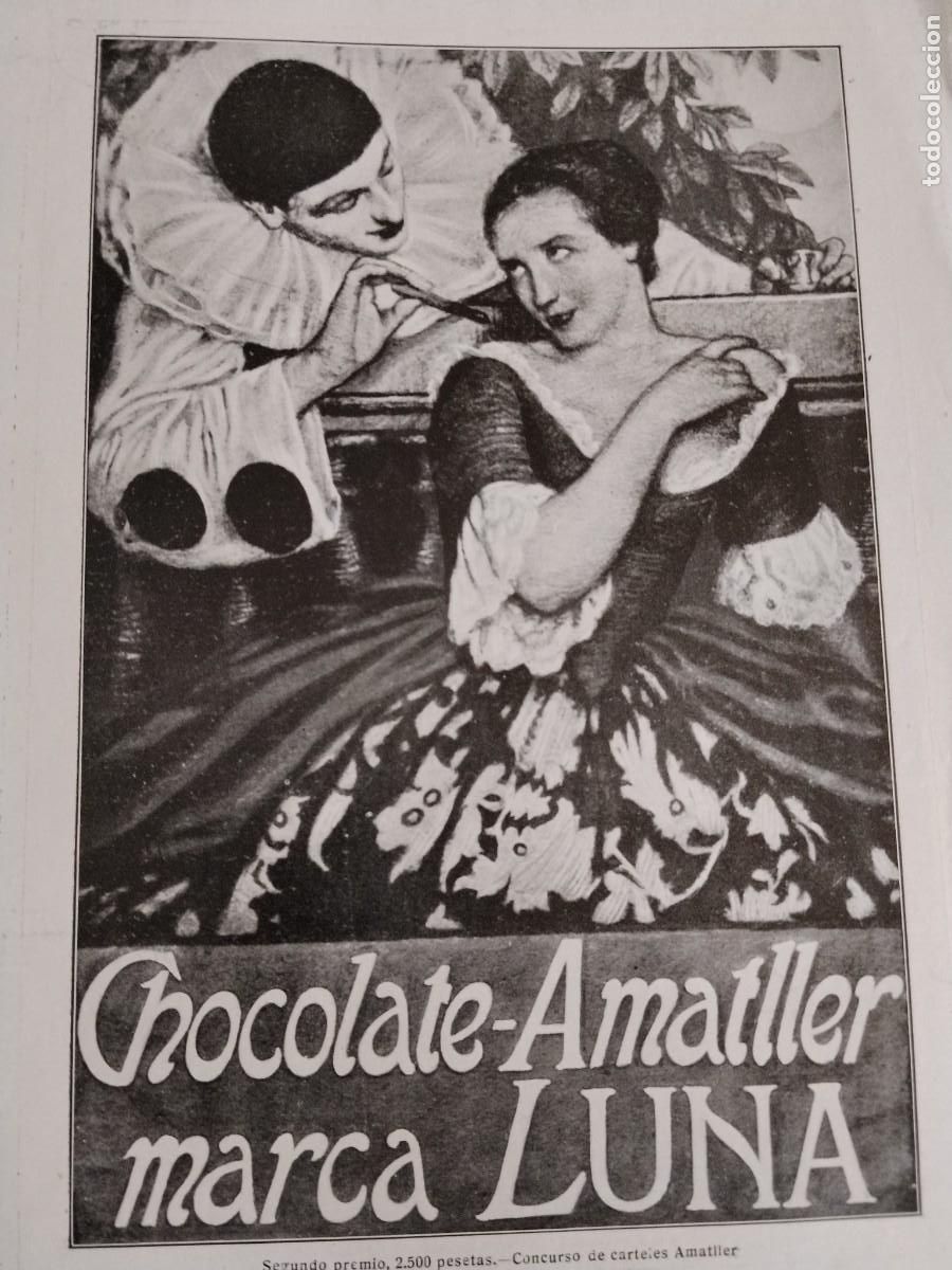 Coleccionismo de carteles: CHOCOLATE AMATLLER MARCA LUNA SEGUNDO,PREMIO CONCURSO CARTELES MIGUEL SOLDEVILLLA HOJA A&Ntilde;O 1914