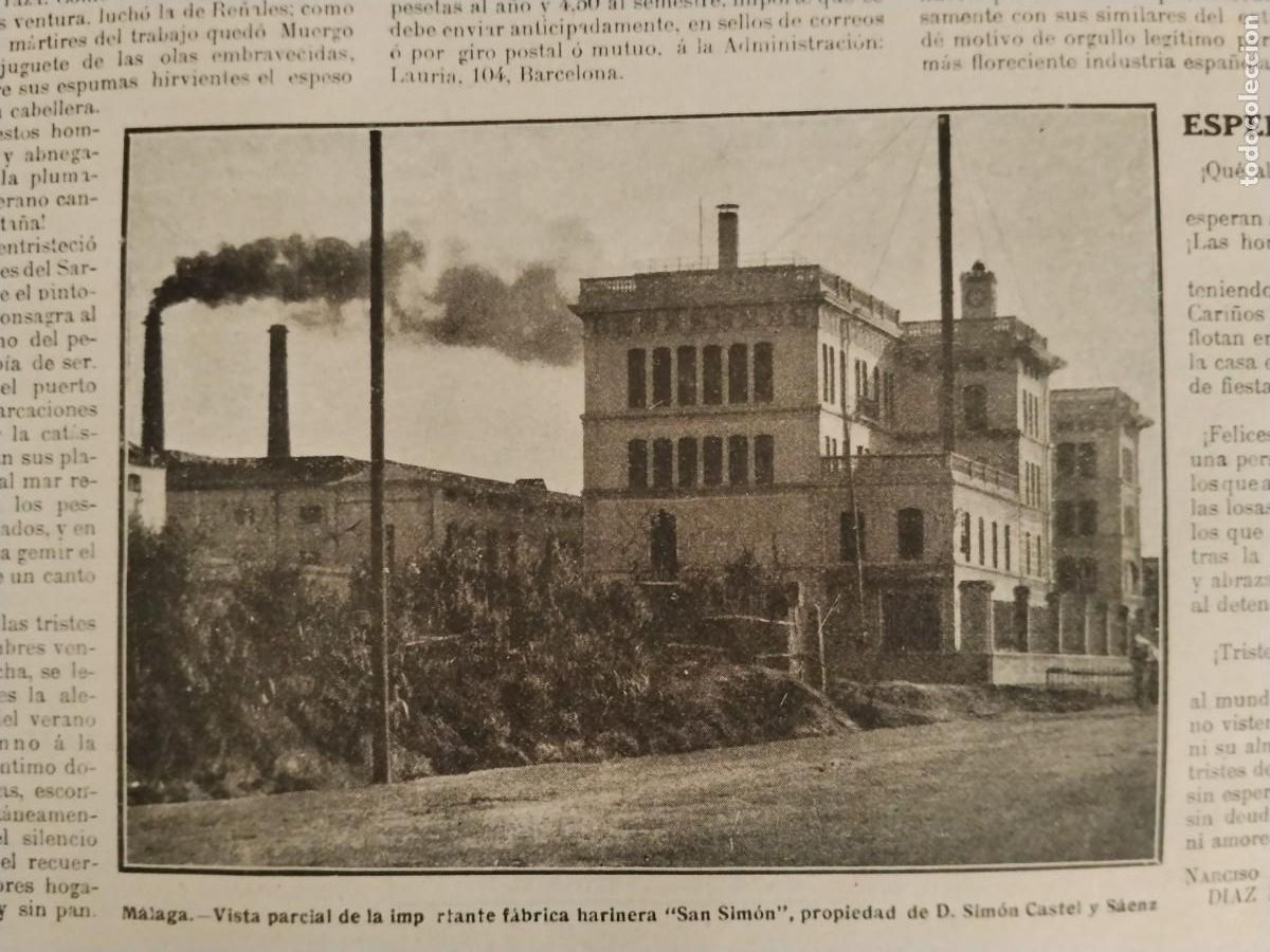 Coleccionismo de carteles: FABRICA HARINA SAN SIMON MALAGA SIMON CASTEL Y SAEZ / FABRICA CERVEZA EL MEDITERRANEO HOJA A&Ntilde;O 1912