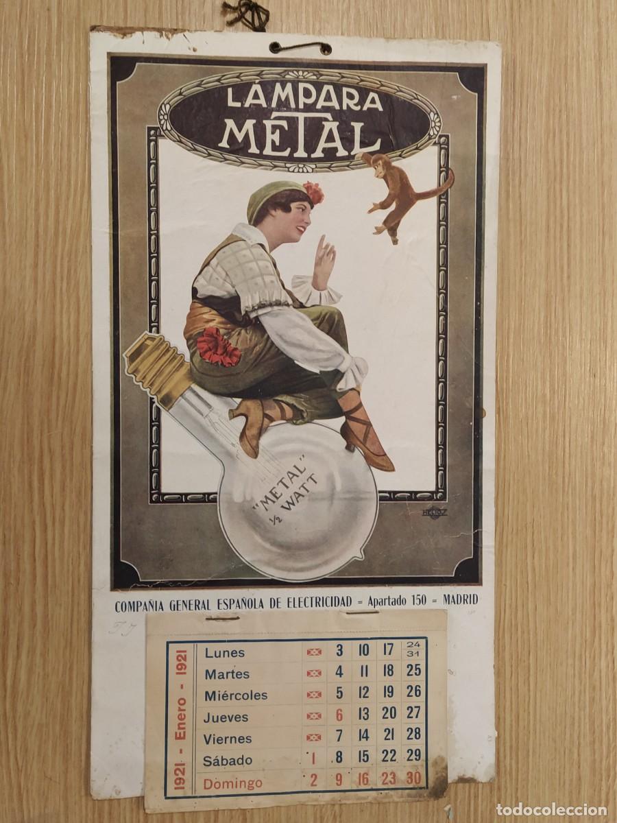 Coleccionismo de carteles: BOMBILLAS LAMPARA METAL - CALENDARIO DE PARED A&Ntilde;O 1921 - CARTEL ANTIGUO ORIGINAL -VER FOTOS