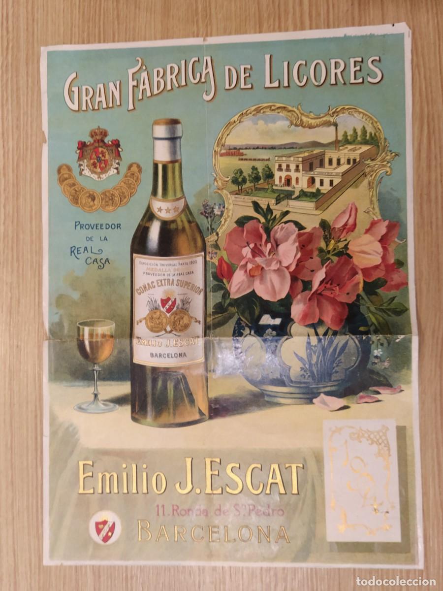 Coleccionismo de carteles: GRAN FABRICA DE LICORES EMILIO J. ESCAT - BARCELONA - CARTEL ANTIGUO ORIGINAL -PUBLICIDAD-VER FOTOS