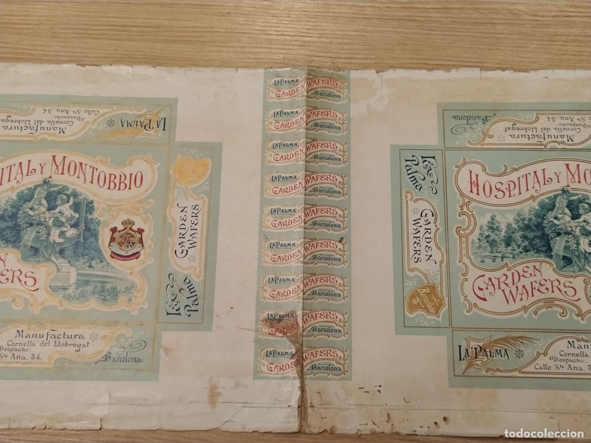 Coleccionismo de carteles: HOSPITAL Y MONTOBBIO GARDEN WAFERS - LA PALMA , BARCELONA - CORNELLA DEL LLOBREGAT - CARTEL ANTIGUO