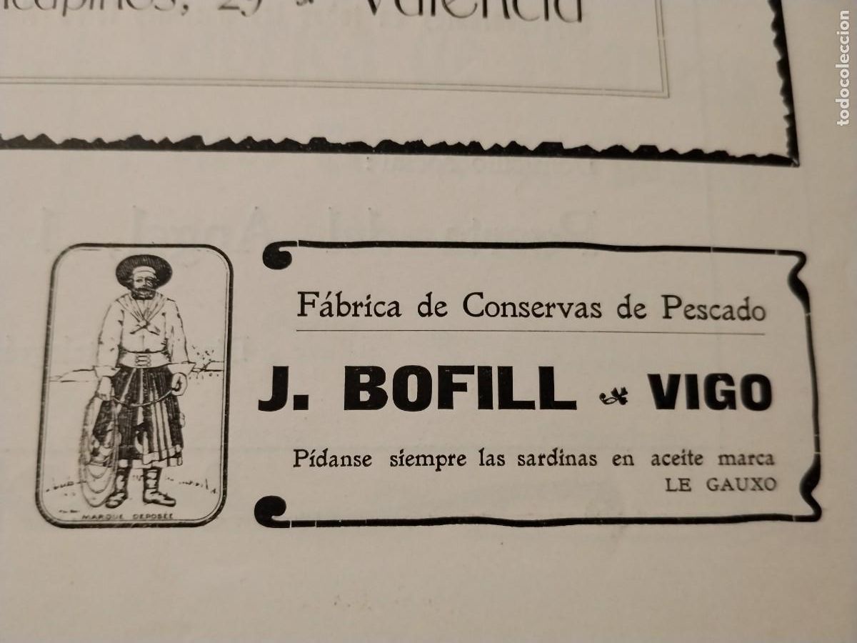 Coleccionismo de carteles: FABRICA CONSERVAS PESCADO J. BOFILL VIGO SARDINAS EN ACEITE MARCA LE GAUXO HOJA REVISTA A&Ntilde;O 1903