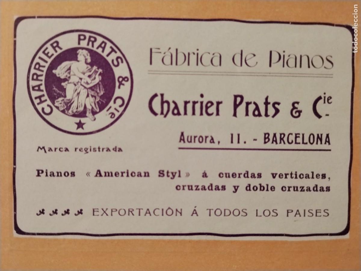 Coleccionismo de carteles: FABRICA DE PIANOS CHARRIER PRATS BARCELONA HOJA REVISTA A&Ntilde;O 1903