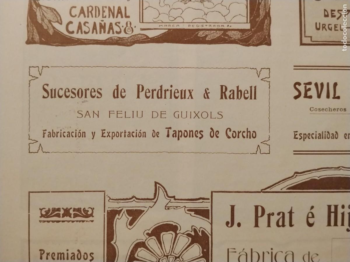 Coleccionismo de carteles: FABRICA TAPONES CORCHO SUCESORES DE PEDRIEUX & RABELL SANT FELIU DE GUIXOLS HOJA REVISTA A&Ntilde;O 1903