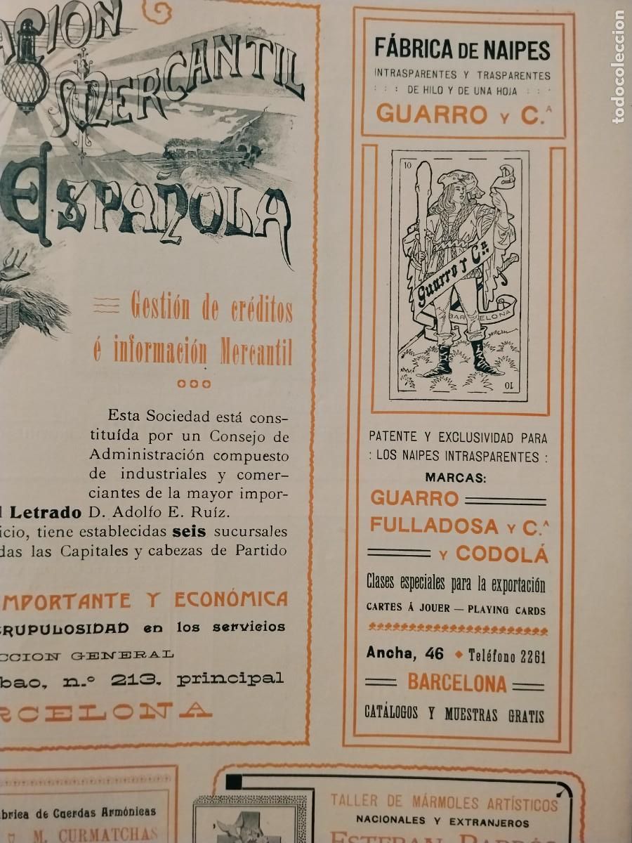 Coleccionismo de carteles: FABRICA NAIPES GUARRO Y COMPA&Ntilde;IA MARCAS FULLADOSA CODOLA BARCELONA HOJA REVISTA A&Ntilde;O 1907