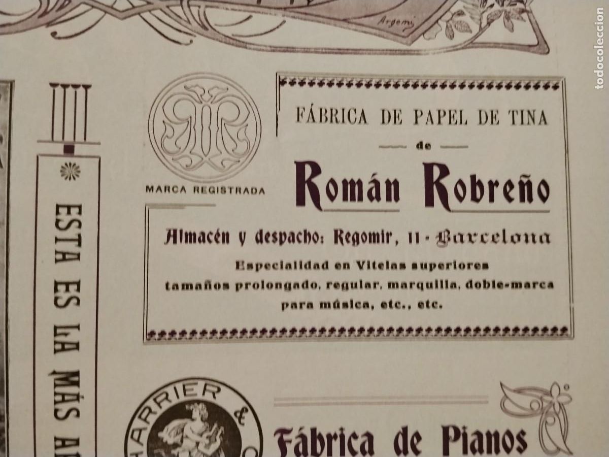 Coleccionismo de carteles: FABRICA PAPEL DE TINA DE ROMAN ROBRE&Ntilde;O VITELAS SUPERIORES BARCELONA HOJA REVISTA A&Ntilde;O 1907
