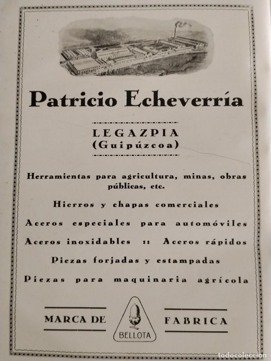Coleccionismo de carteles: PATRICIO ECHEVARRIA LEGAZPIA FABRICA HERRAMIENTAS ACEROS HIERROS MARCA BELLOTA HOJA REVISTA A&Ntilde;O 1934