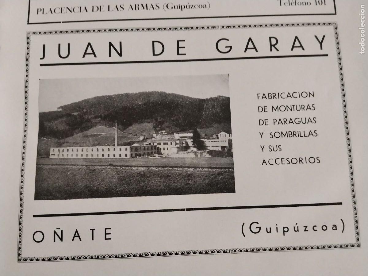 Coleccionismo de carteles: FABRICA MONTURAS PARAGUAS SOMBRILLAS JAUN DE GARAY O&Ntilde;ATE HOJA REVISTA A&Ntilde;O 1934