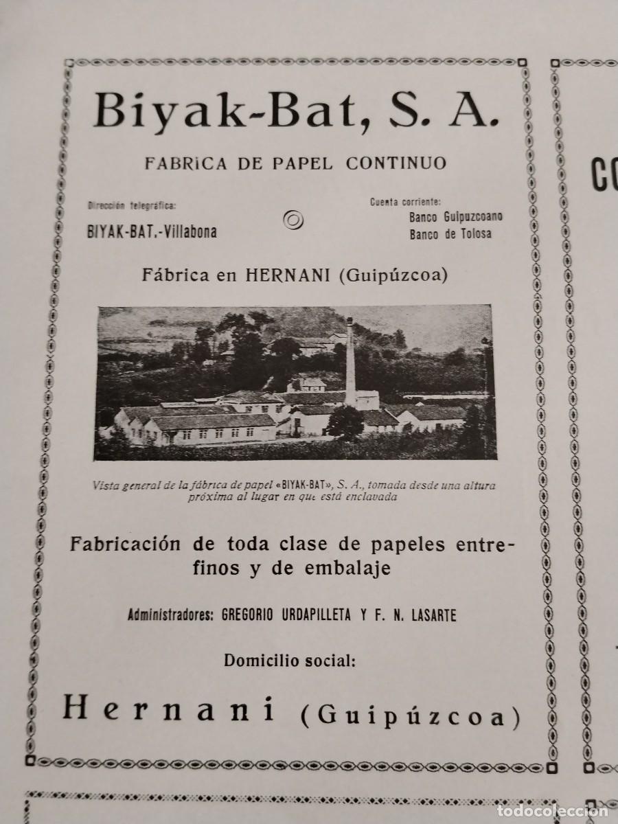 Coleccionismo de carteles: FABRICA PAPEL CONTINUO BIYAK BAT HERNANI / CONSTRUCCIONES AZPEITIA BEASAIN HOJA A&Ntilde;O 1934