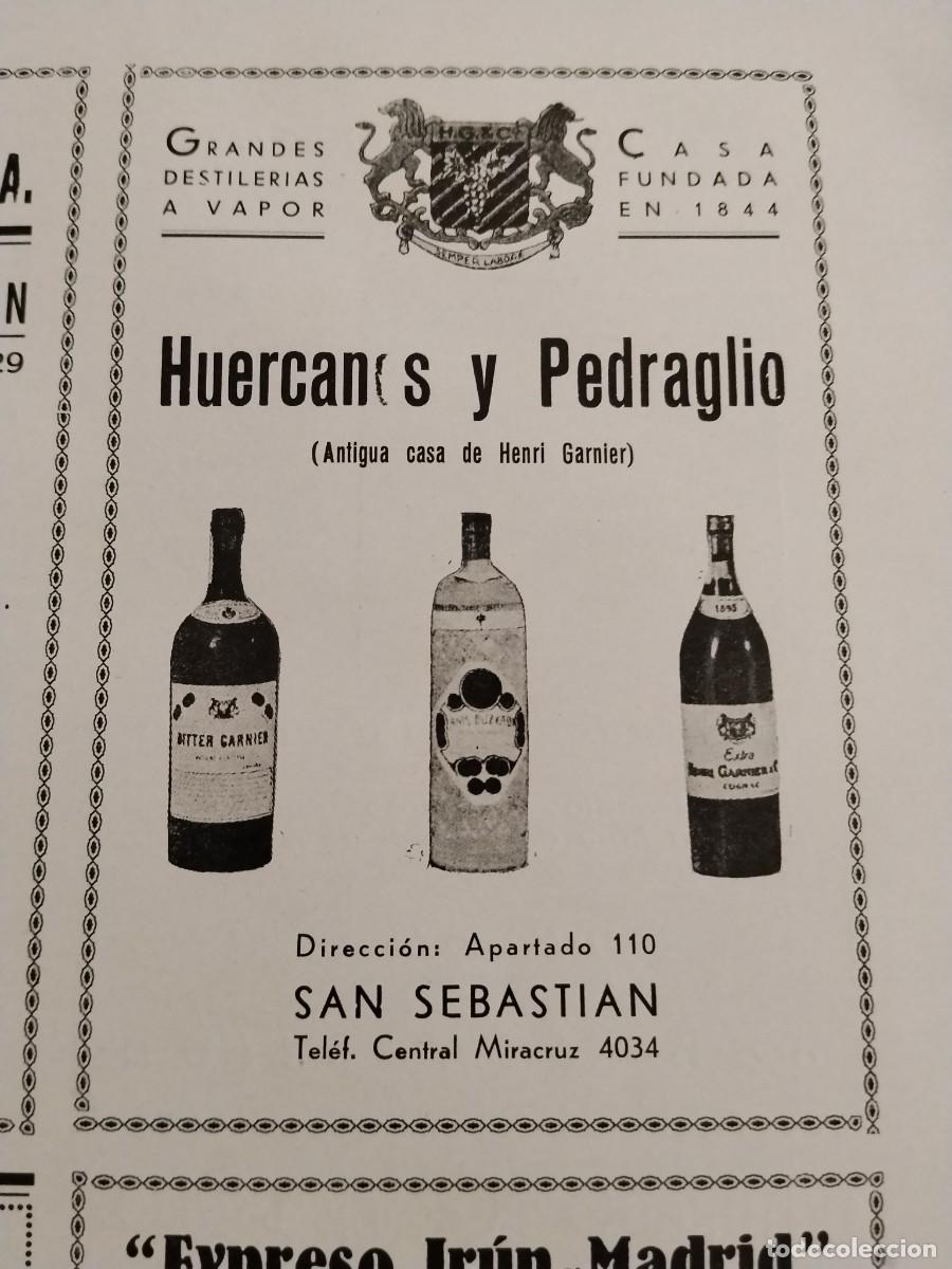 Coleccionismo de carteles: GRANDES DESTILERIAS A VAPOR HUERCANOS Y PEDRAGLIO ANTIGUA CASA HENRI GARNIER SAN SEBASTIAN 1934