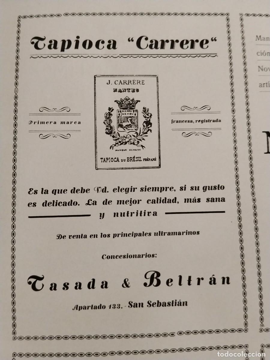Coleccionismo de carteles: TAPIOCA CARRERE CONCENSIONARIOS TASADA & BELTRAN .J.CARRERE SAN SEBASTIAN HOJA A&Ntilde;O 1934