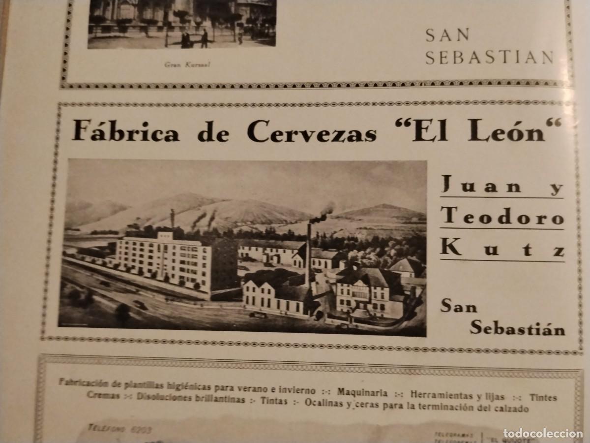 Coleccionismo de carteles: FABRICA DE CERVEZAS EL LEON JUAN Y TEODORO KUTZ SAN SEBASTIAN HOJA REVISTA A&Ntilde;O 1934
