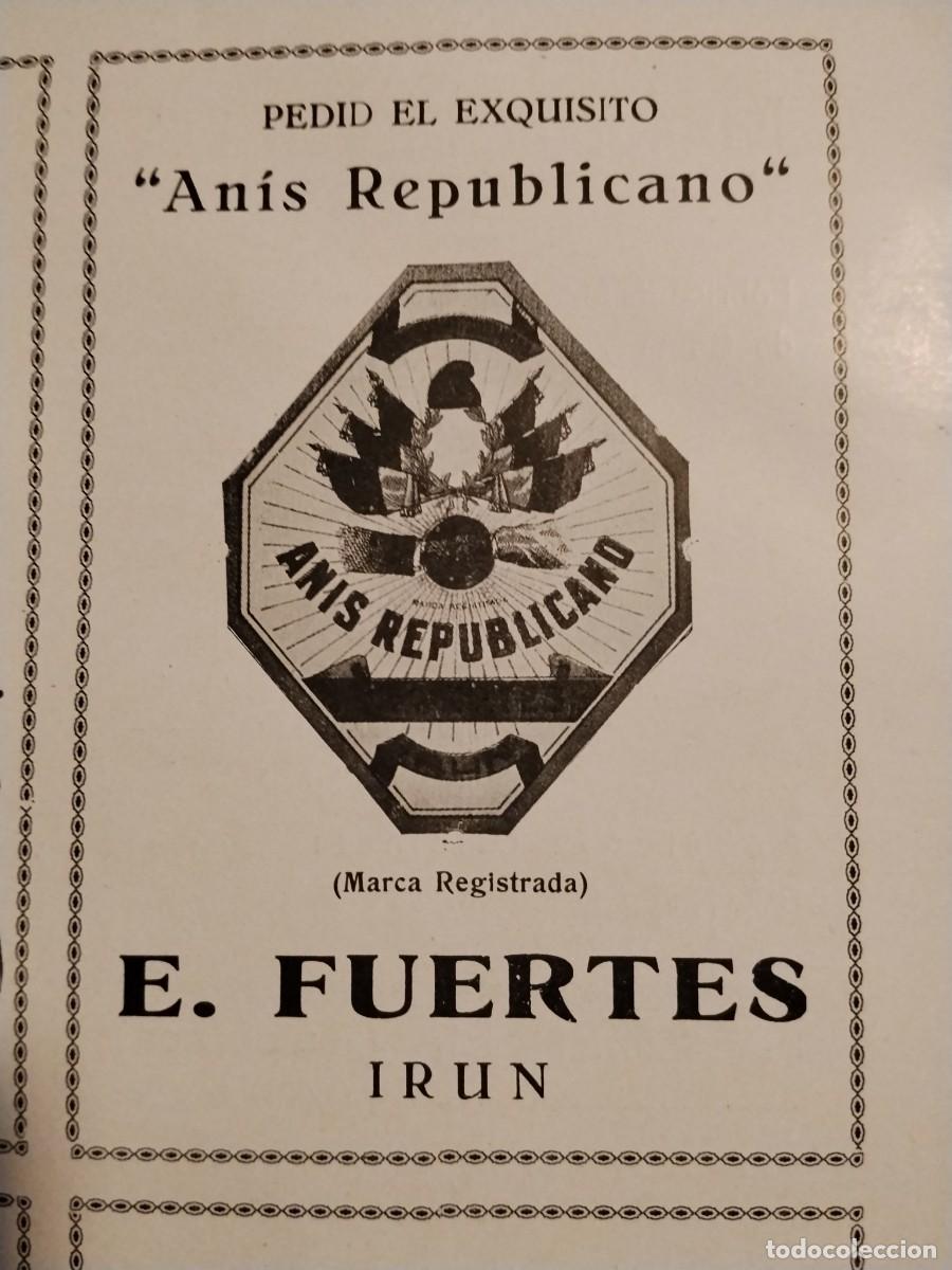 Coleccionismo de carteles: PEDID EL EXQUISITO ANIS REPUBLICANO E.FUERTES IRUN HOJA REVISTA A&Ntilde;O 1934