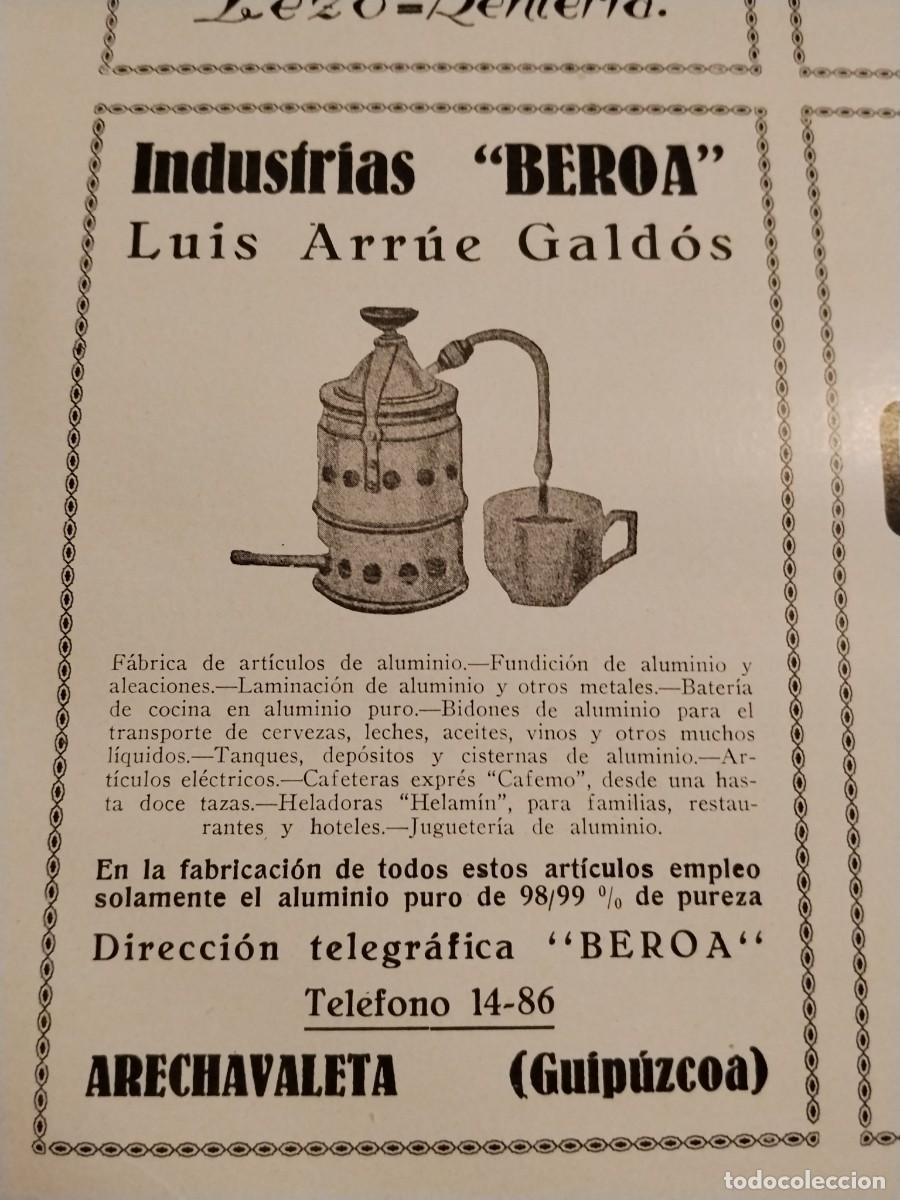Coleccionismo de carteles: FABRICA ARTICULOS ALUMINIO INDUSTRIAS BEROA LUIS ARRUE GALDOS HOJA REVISTA A&Ntilde;O 1934