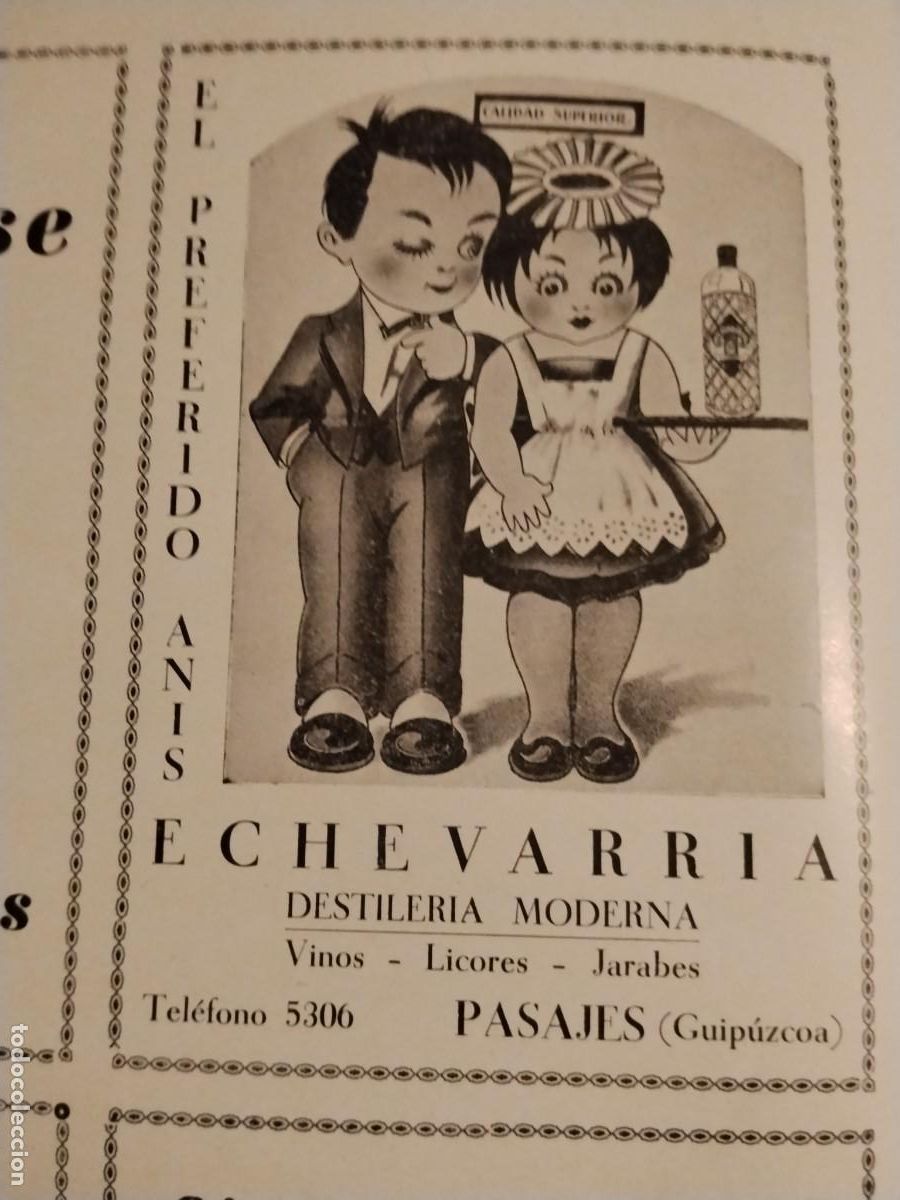 Coleccionismo de carteles: ANIS ECHEVARRIA / LICORERIA VASCA / LOUIS MARMIESSE EXPORTADOR VINOS PASAJES HOJA A&Ntilde;O 1934