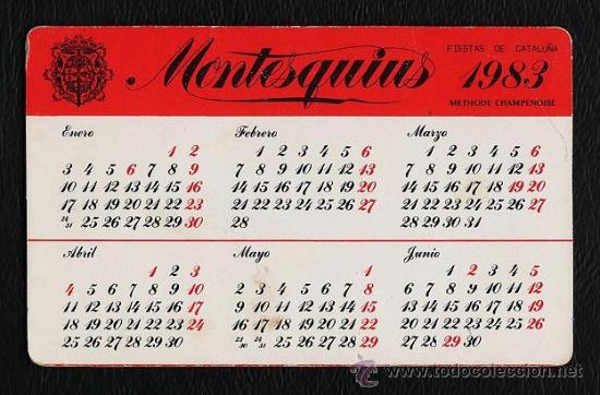 Sekt-Sammlung: calendario bolsillo - cavas montesquius - methode champenoise - fiestas de catalunya - a&ntilde;o 1983
