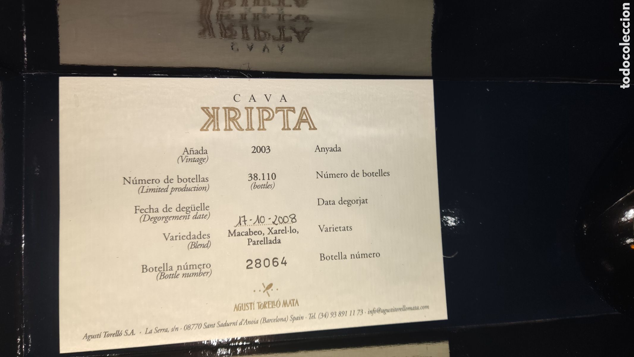 Coleccionismo de cava: CAVA KRIPTA 2003 GRAN RESERVA AGUSTI TORELLO - Foto 7