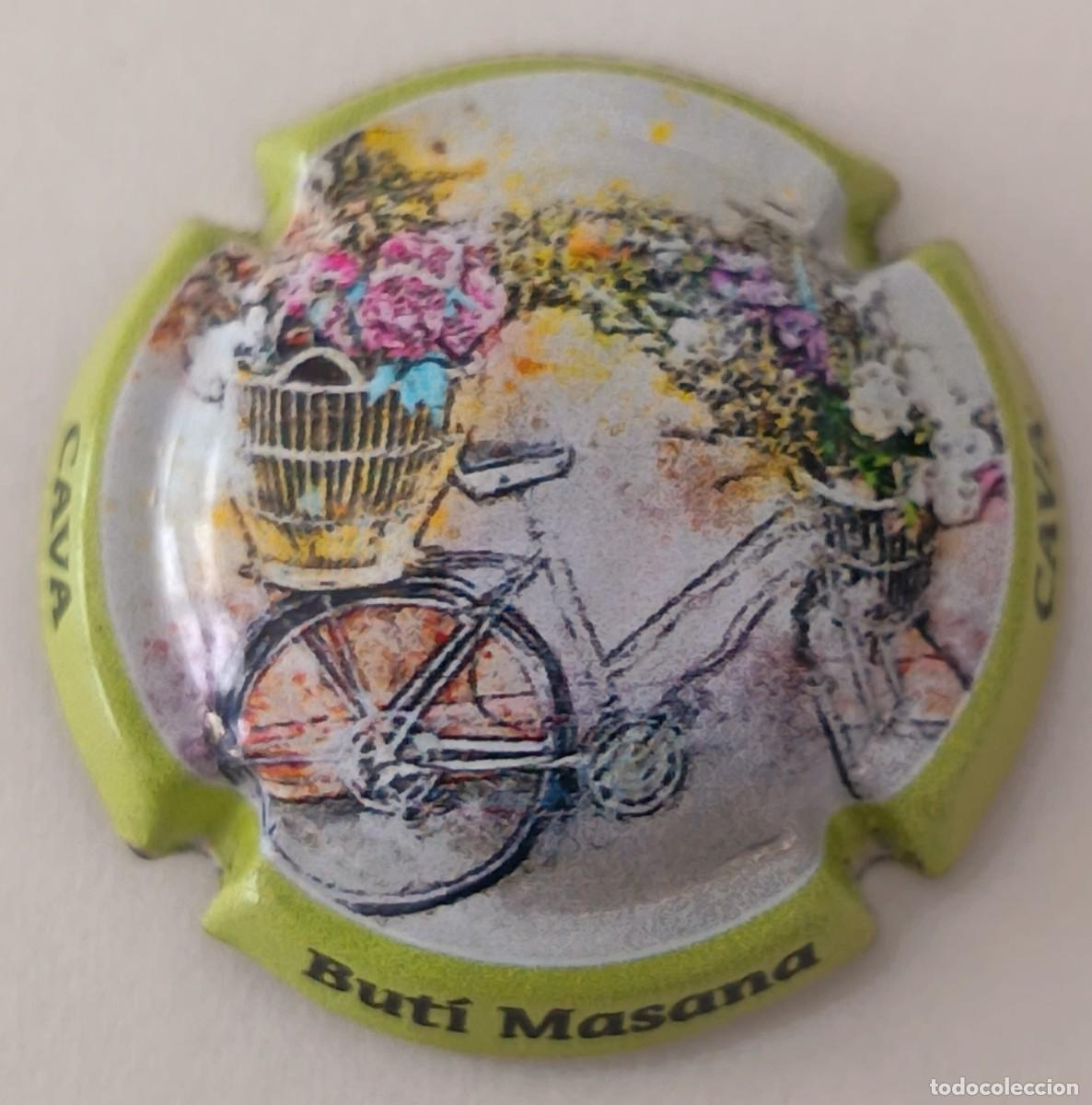 Coleccionismo de cava: Chapa de cava. Buti Massana. Bicicleta y flores.