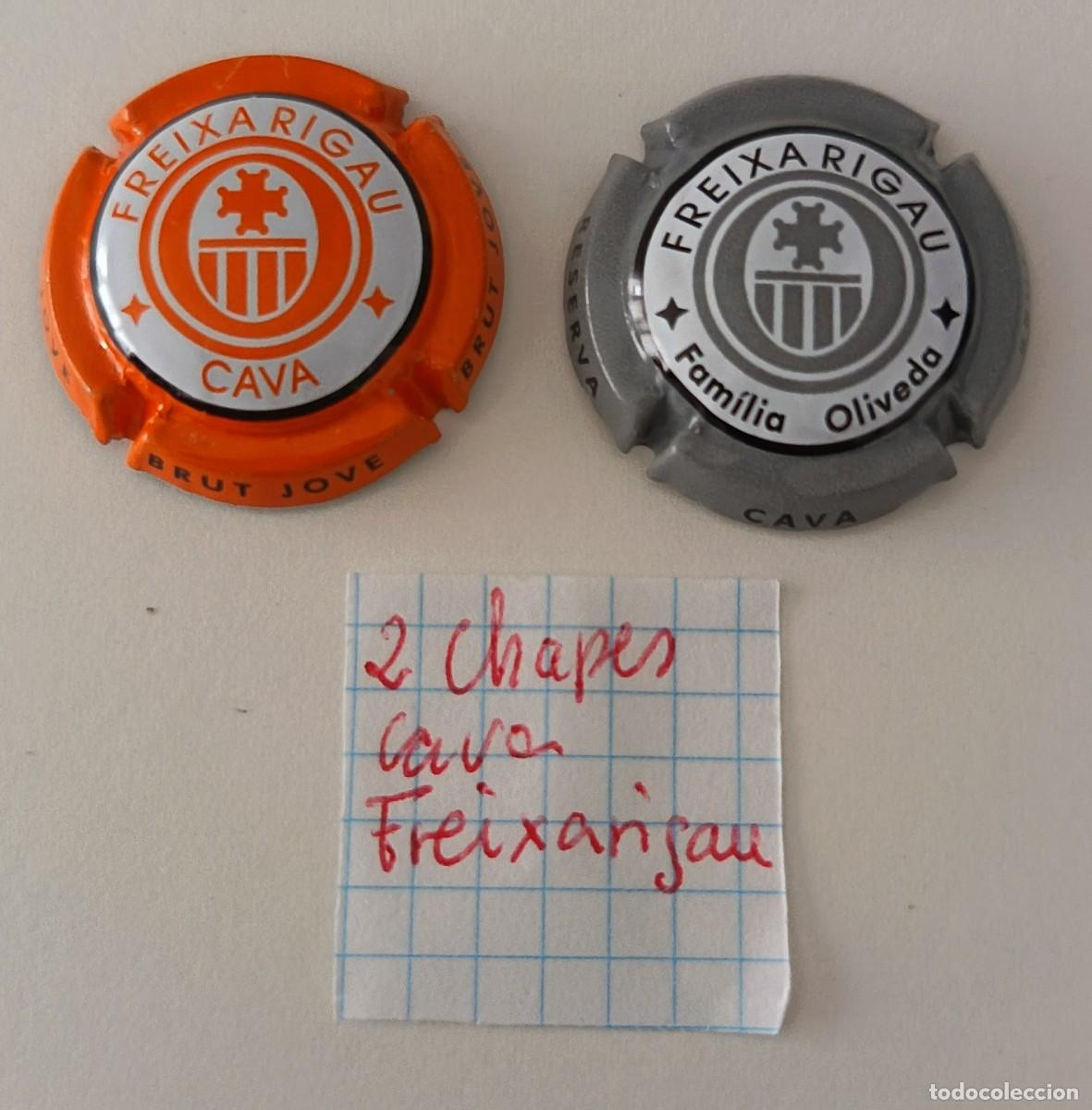 Coleccionismo de cava: 2 Chapas o placas. Cava Freixa Rigau. Brut Jove. Gran reserva. Familia Oliveda.
