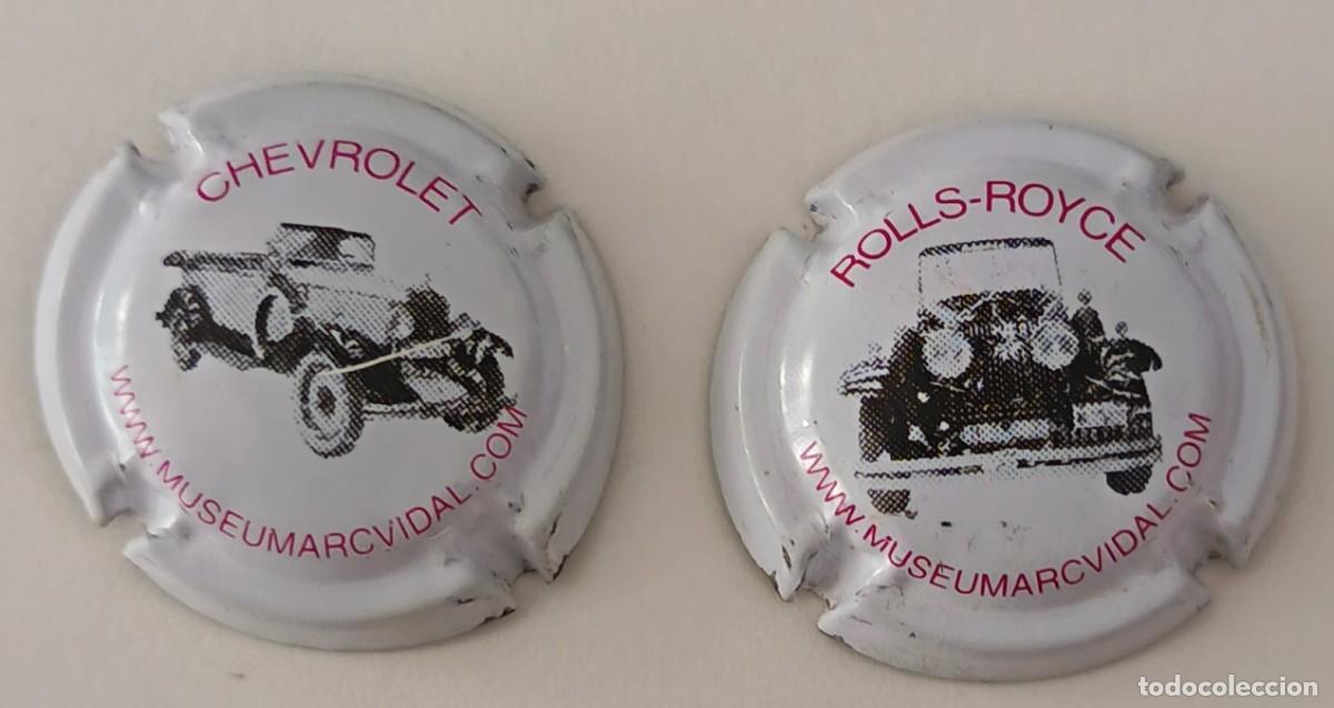 Coleccionismo de cava: 2 Chapas o placas de cava. Cava Marc Vidal Museumarvidal. Chevrolet, Rolls Royce.