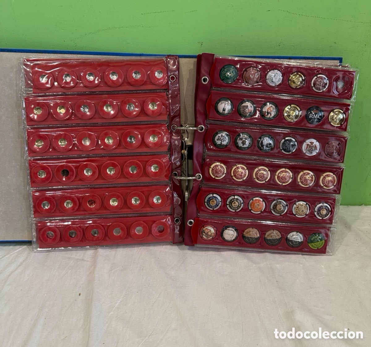 Collectionnisme de cava: lote colecci&oacute;n de placas de cava y champagne en &aacute;lbum clasificador numism&aacute;tico vintage