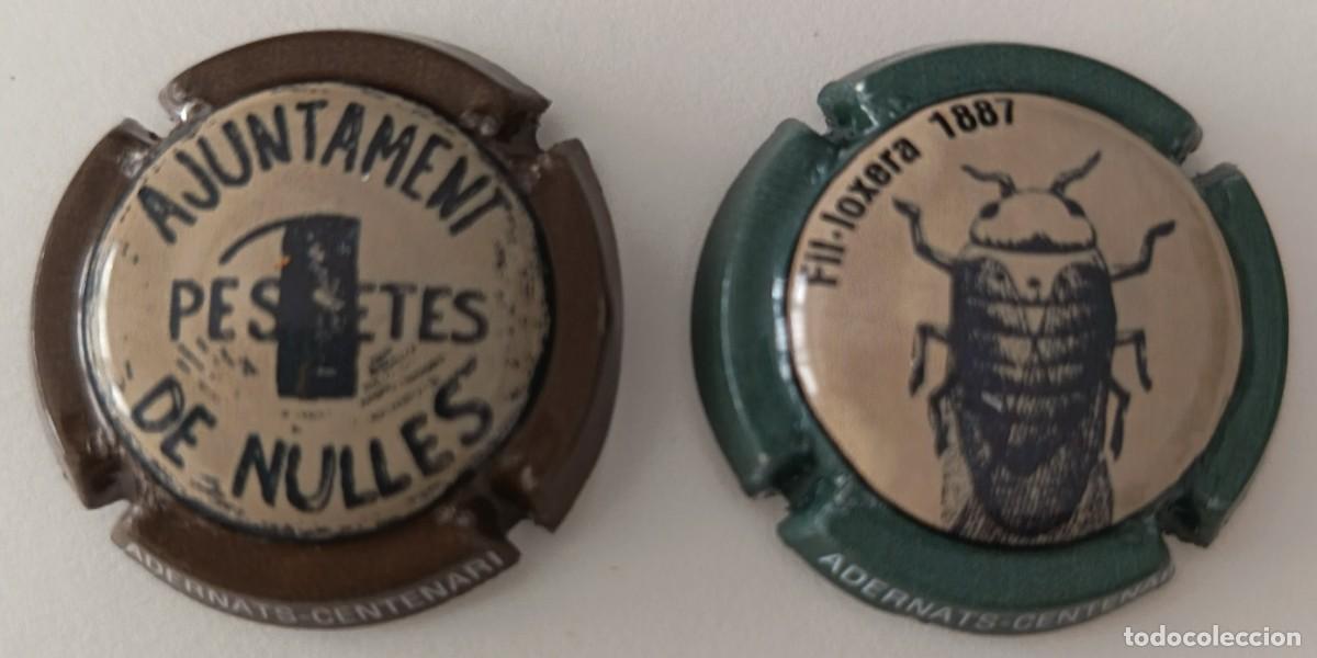 Coleccionismo de cava: 2 Chapas o placas de cava. Cava Adernats de Nulles. Fil.loxera. 1887 i Ajuntament de Nulles.