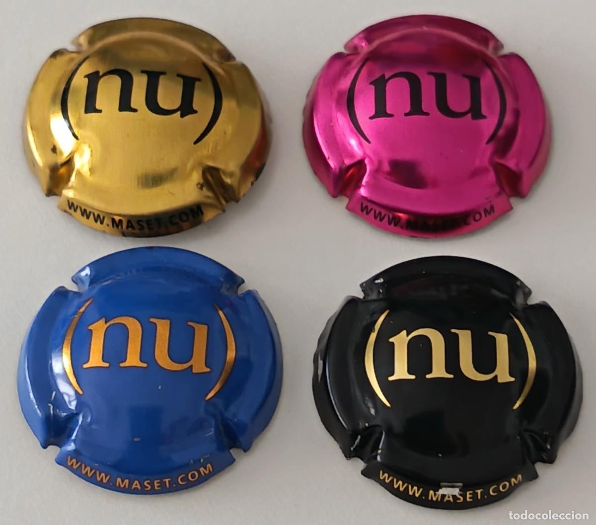 Coleccionismo de cava: 4 Chapas o placas de cava. Cava Maset ( NU ) Blau, negre, daurat i fucsia.
