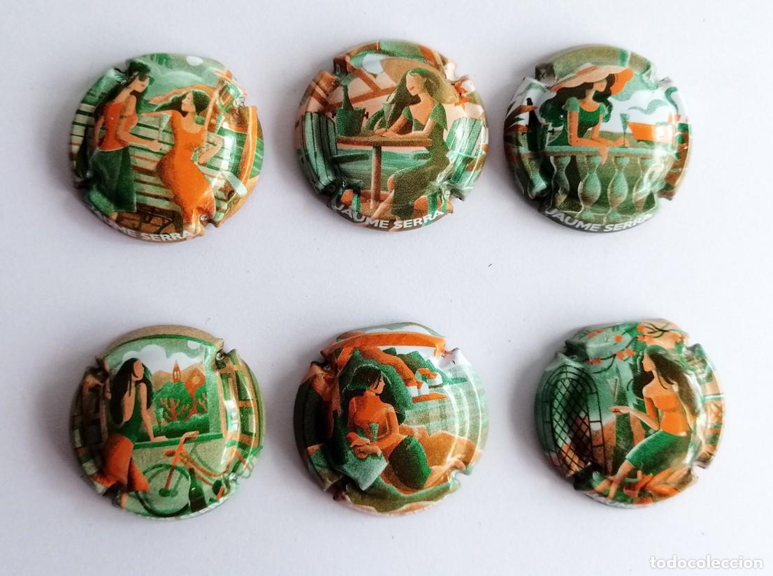 Coleccionismo de cava: Serie Completa de 6 Chapas de Cava - JAUME SERRA - &rdquo;Chicas&rdquo; (Verde-Naranja) - Muy Buen Estado