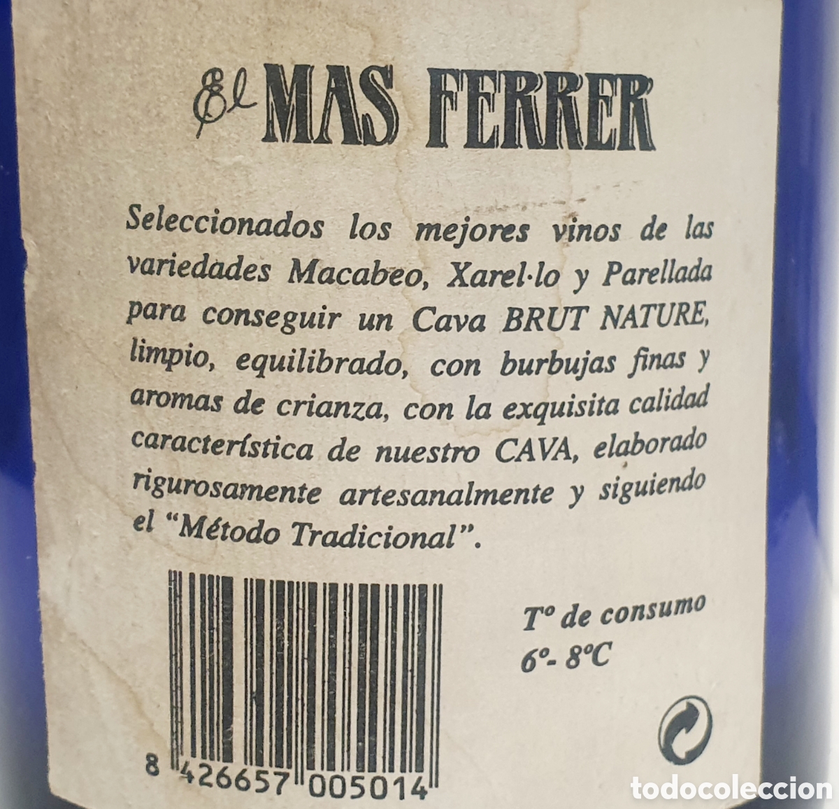 Coleccionismo de cava: BOTELLA AZUL CAVA EL MAS FERRER *** VACIA - Foto 4