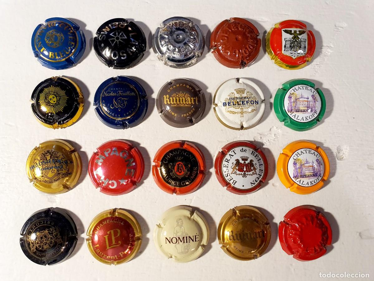 Coleccionismo de cava: Colecci&oacute;n de chapas de champ&aacute;n franc&eacute;s.