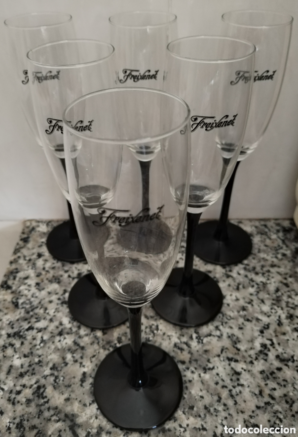 Coleccionismo de cava: Juego 6 copas cristal cava freixenet pie negro
