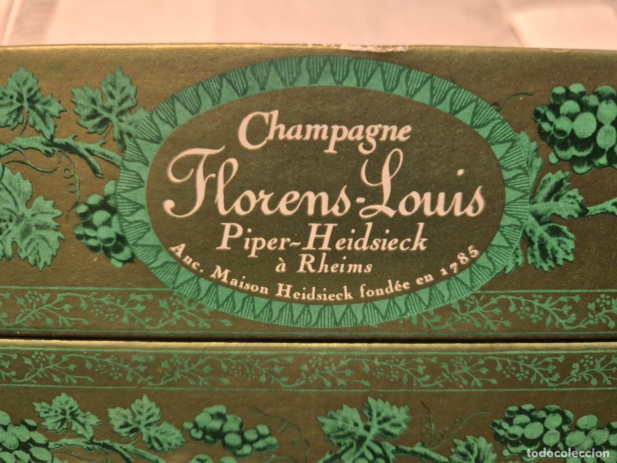 Coleccionismo de cava: Dos estuches Champagne Florens-Louis Brut de Piper-Heidsieck (Reims) verdes con bonita decoraci&oacute;n