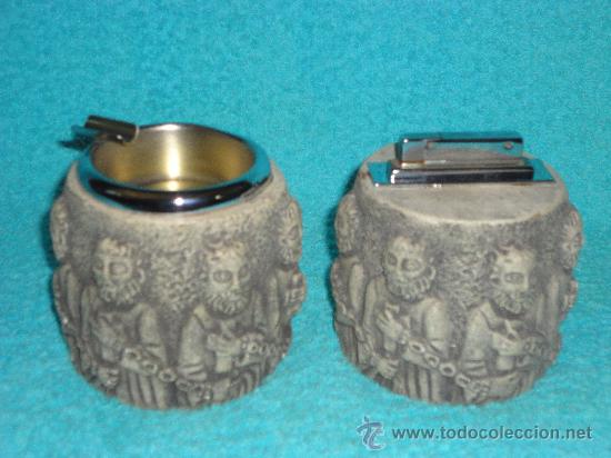 Cendriers: CENICERO Y MECHERO SOBREMESA. PIEDRA. PPOS. S. XX