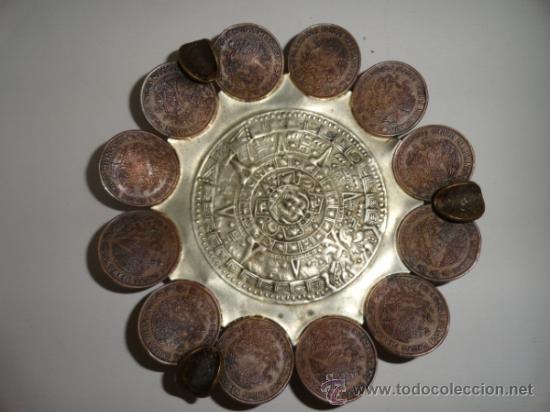 Ashtrays: cenicero artesanal con monedas 20 centavos estados unidos mexicanos 1971 1973 1974 y de 5 centavos