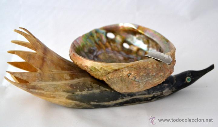Ashtrays: CENICERO DE ASTA Y CONCHA CON INTERIOR DE NACAR * ABALONE HALIOTIS
